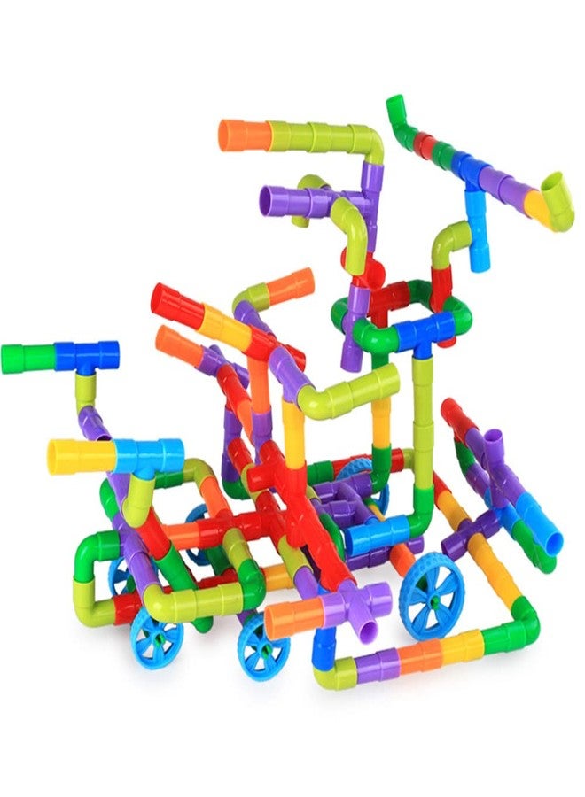 PULSBERY مكعبات بناء ملونة من بولسبري للأطفال - مكعبات بناء من الأنابيب البلاستيكية مع عجلات، ألعاب بناء إبداعية وذكية وممتعة وتعليمية، مجموعة هدايا للأطفال (85 قطعة) - Image 5